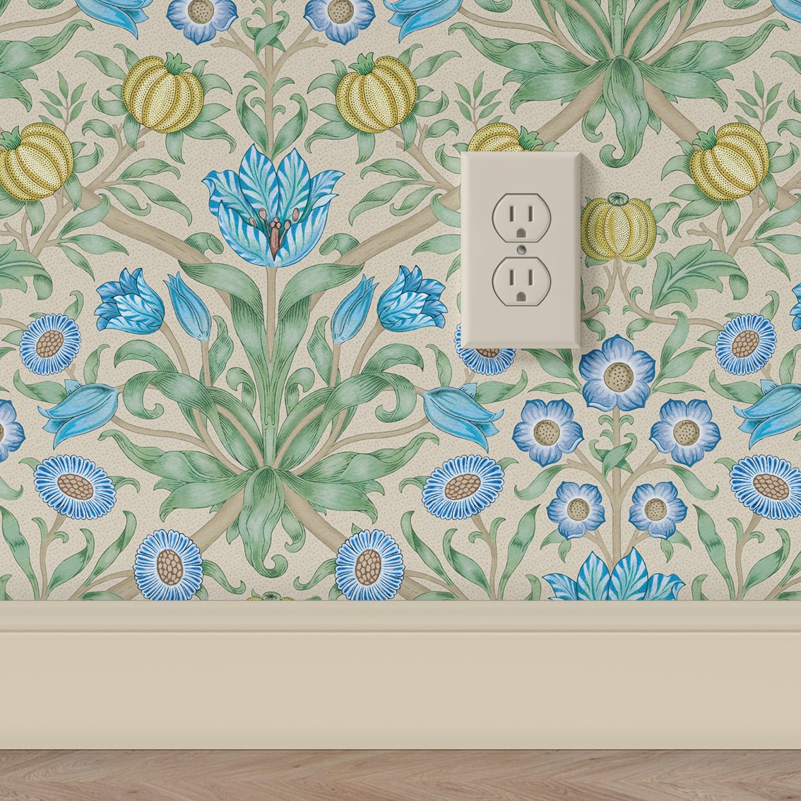 Behang Blooming Flowers Blue - Story of July