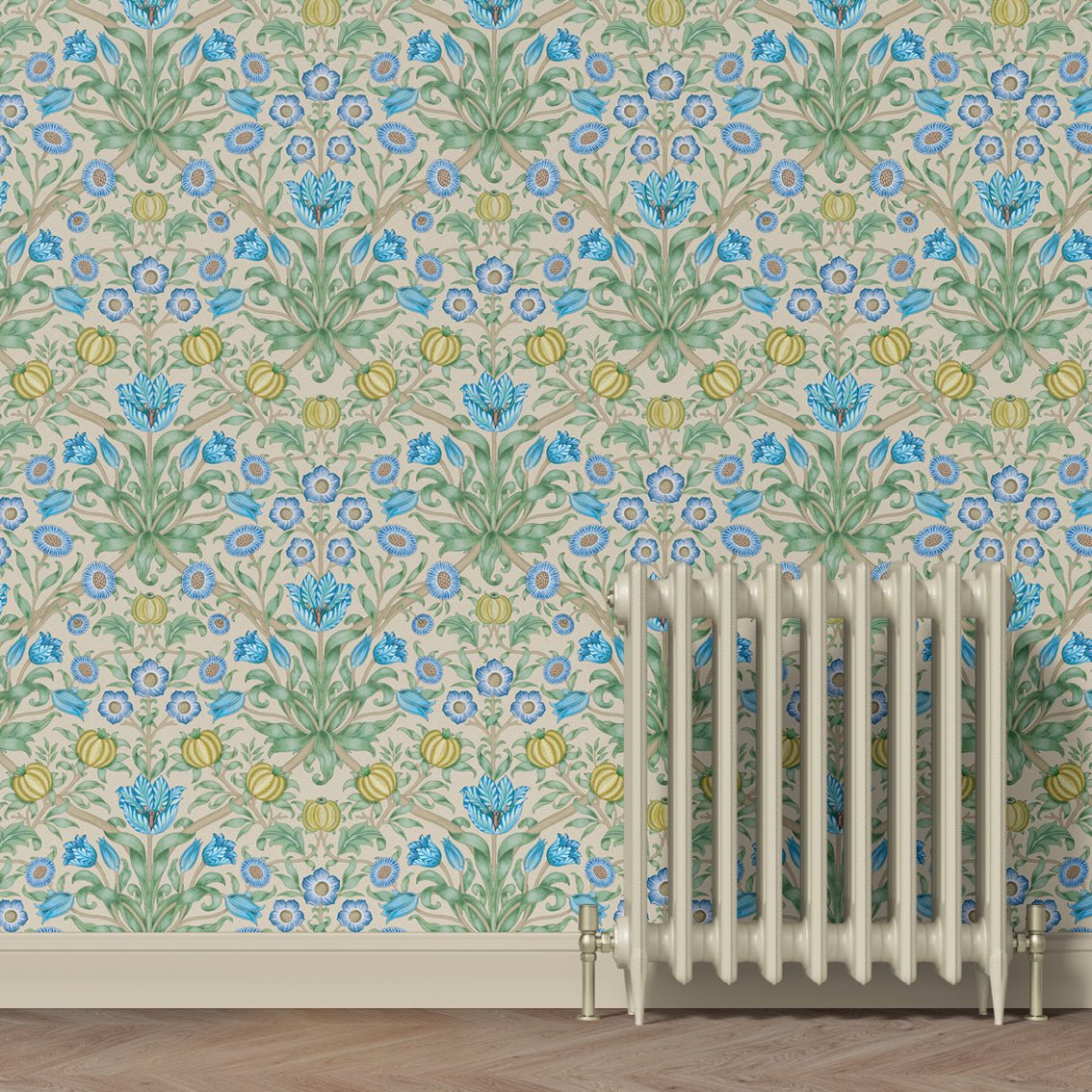 Behang Blooming Flowers Blue - Story of July