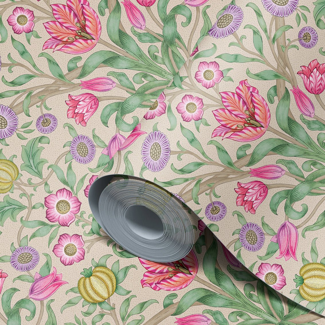 Behang Blooming Flowers Pink - Story of July