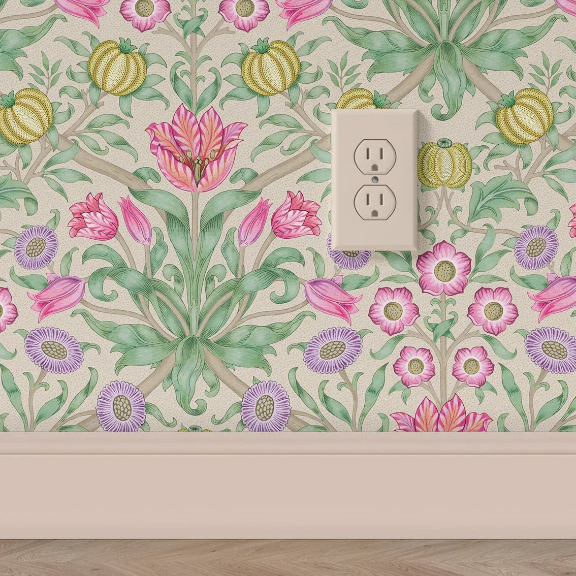 Behang Blooming Flowers Pink - Story of July