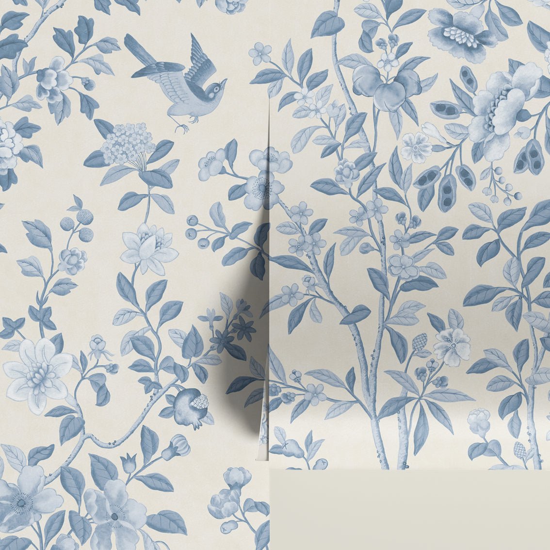 Behang ChInoiserie Tone in Tone Blue - Story of July