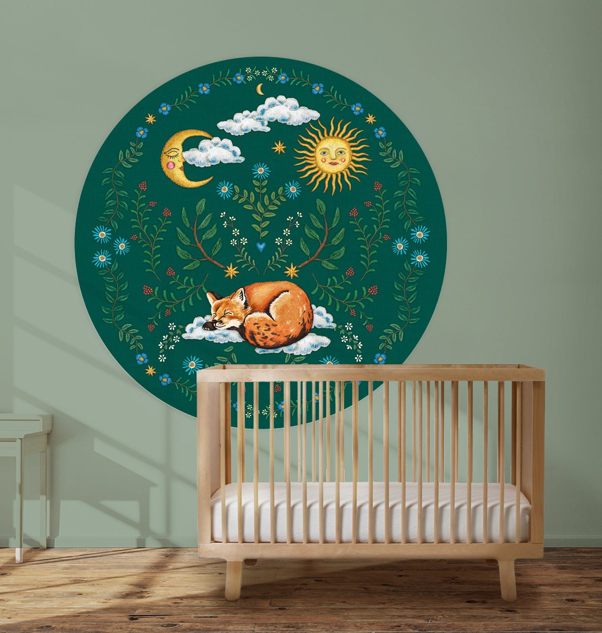 Behangcirkel Embroider Fox Darkgreen - Story of July