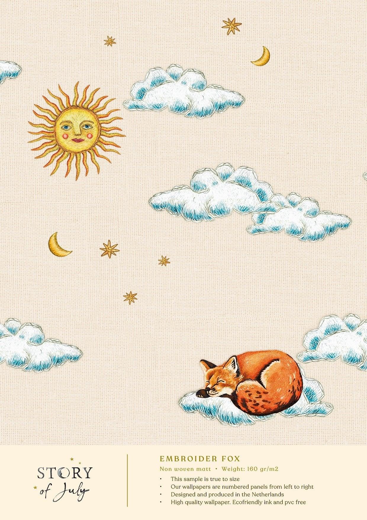 Behangsample Embroiderd Fox - Story of July