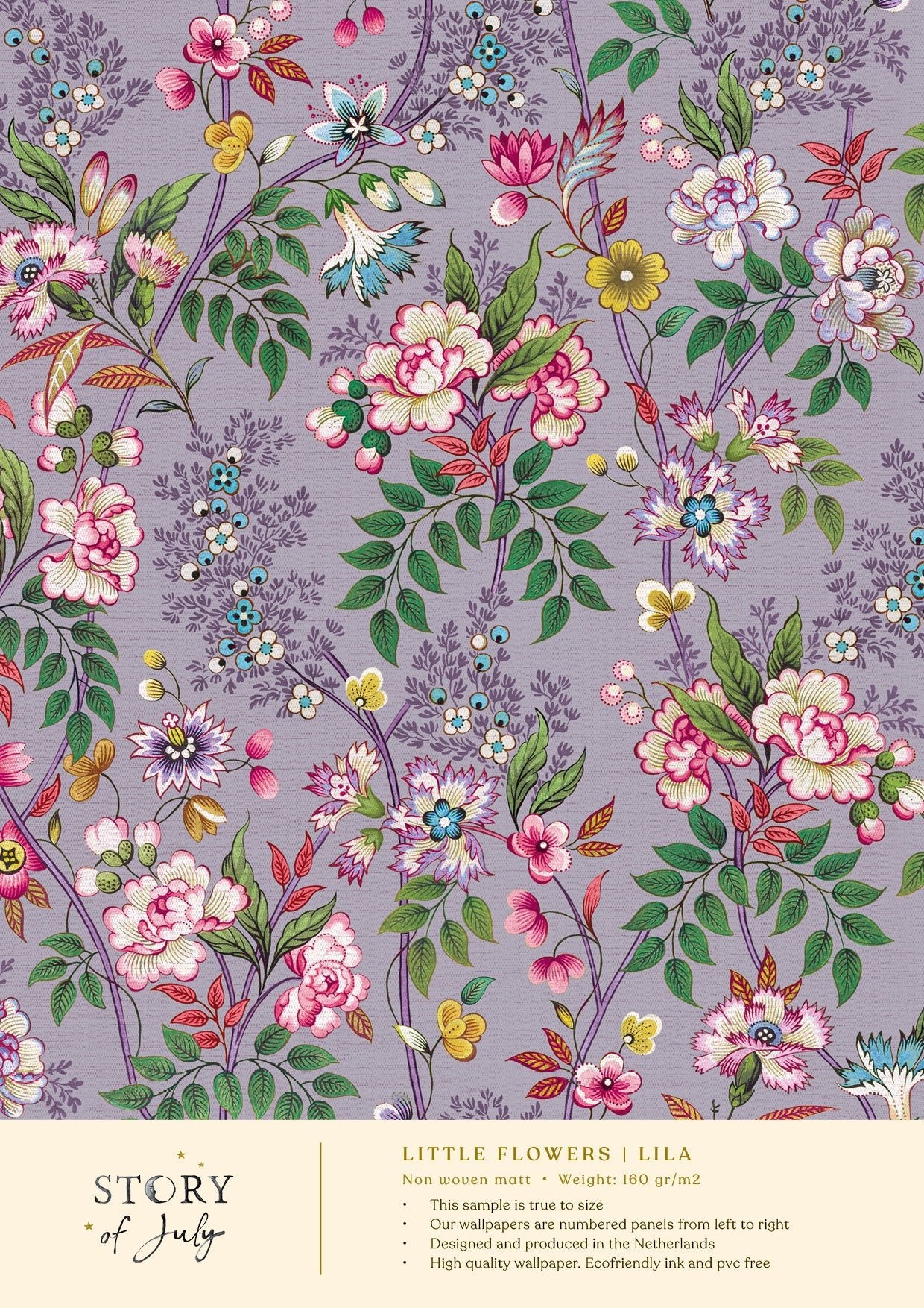 Behangsample Little Flowers Lila - Story of July