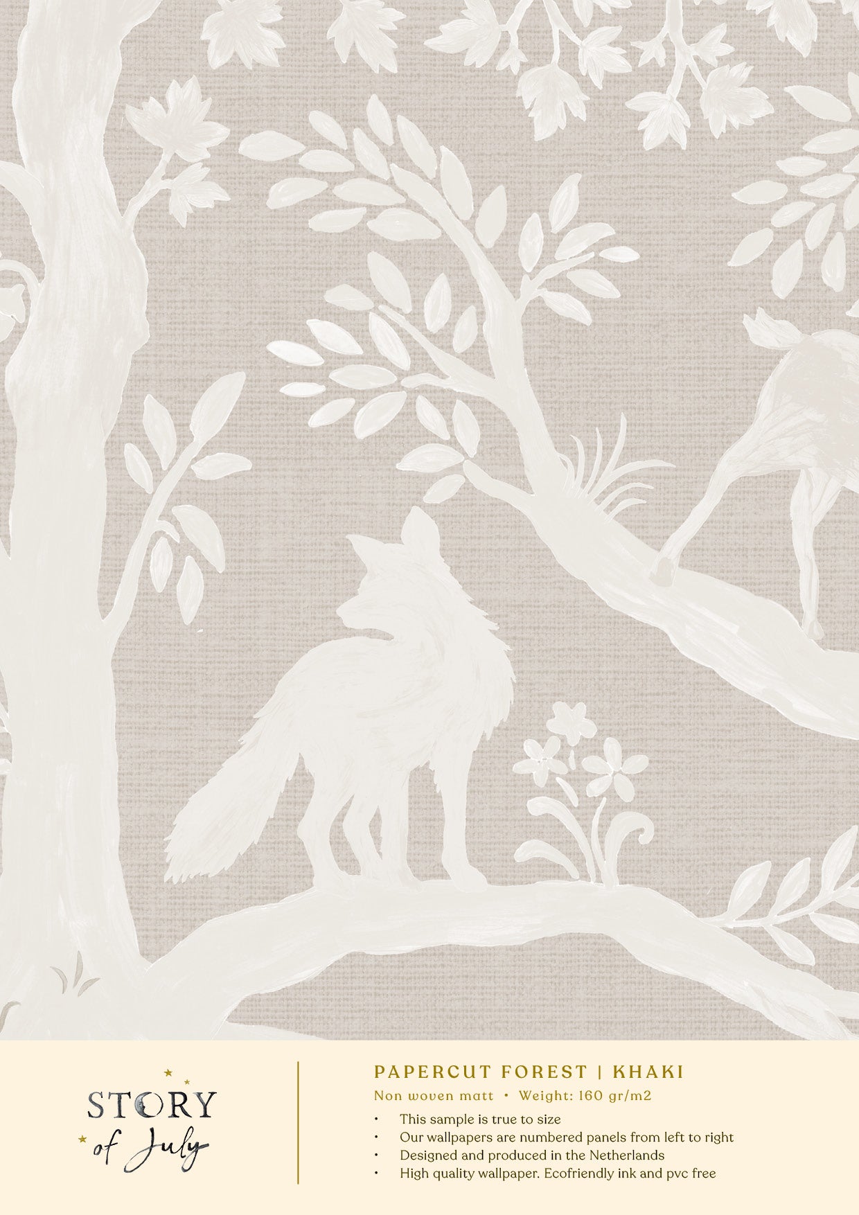 Behangsample Papercut Forest Khaki - Story of July