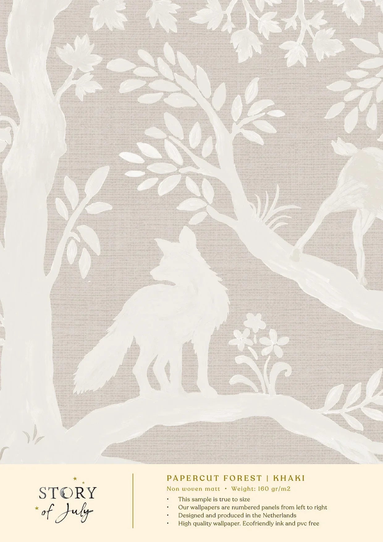 Behangsample Papercut Forest Khaki - Story of July
