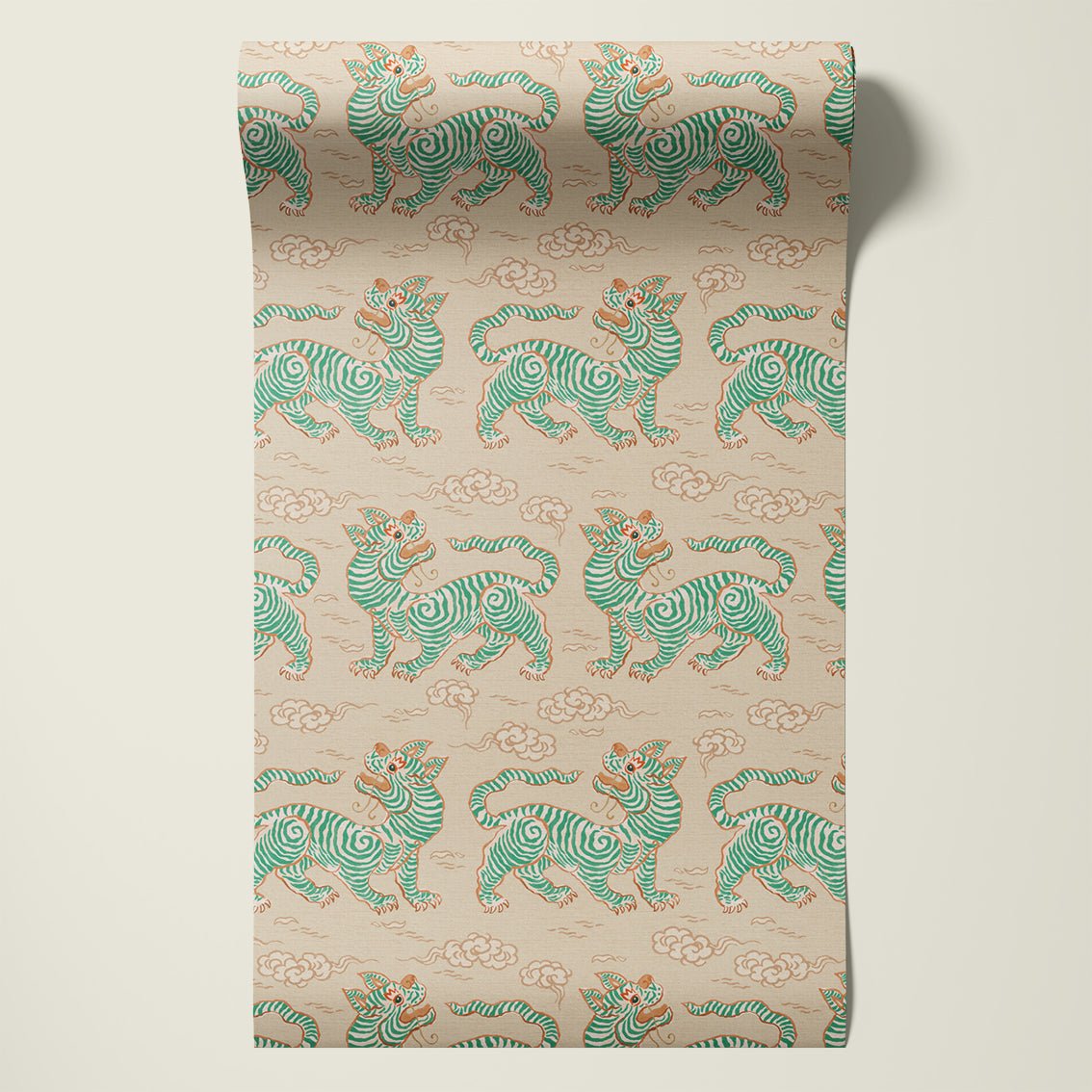 Behangsample Vintage Tigers Green - Story of July