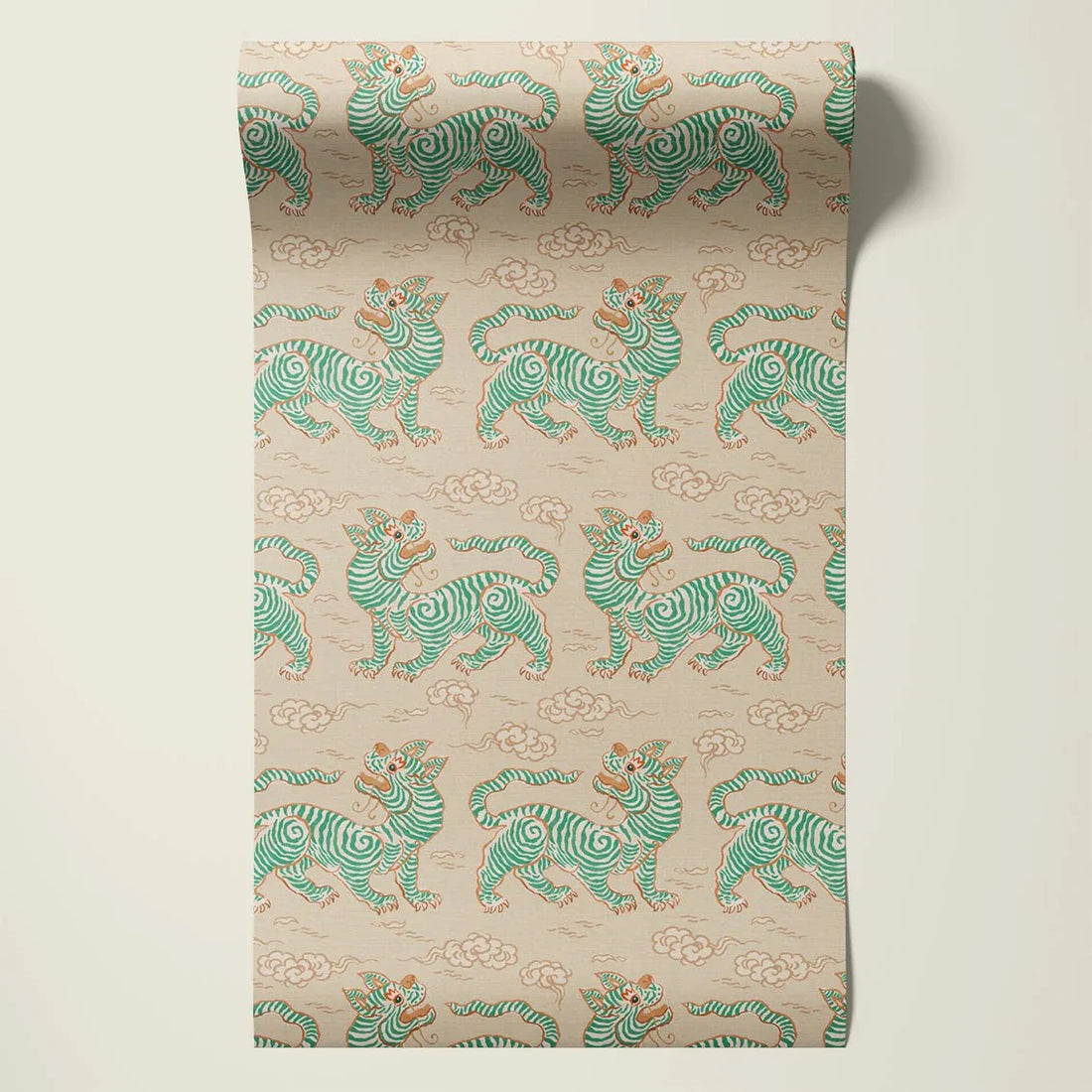 Behangsample Vintage Tigers Green - Story of July