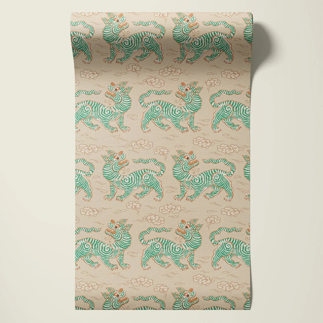 Behangsample Vintage Tigers Green - Story of July