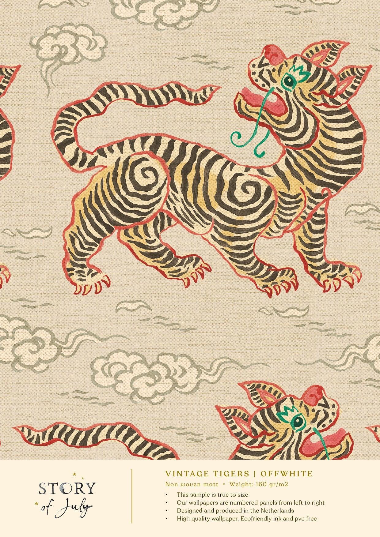 Behangsample Vintage Tigers Offwhite - Story of July