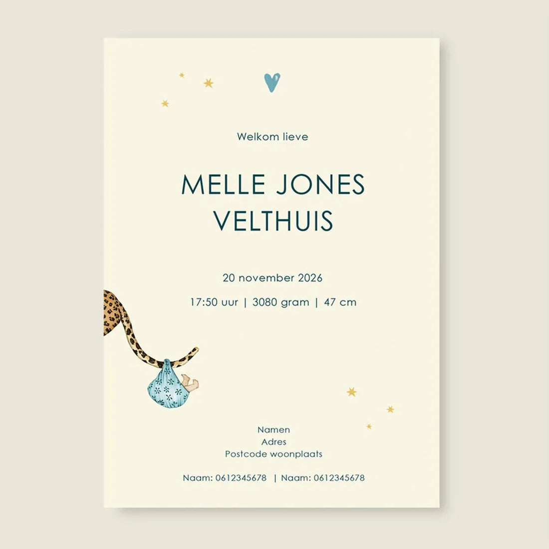 Geboortekaartje Animal Balloon Blue - Story of July