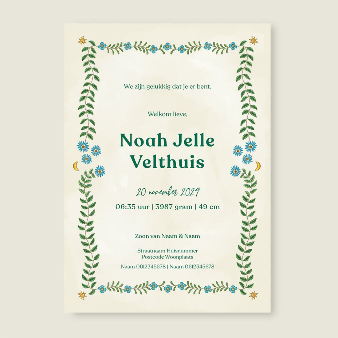 Geboortekaartje Baby Green - Story of July