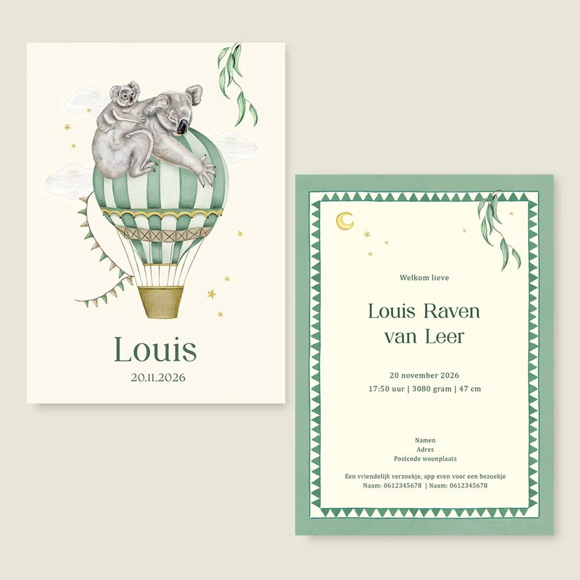 Geboortekaartje Balloon Koala Offwhite - Story of July