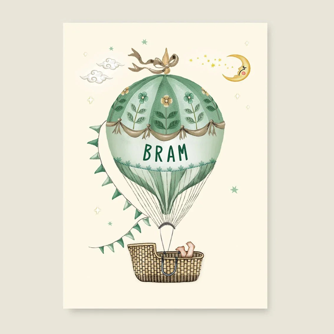 Geboortekaartje Basket Balloon Lightgreen - Story of July