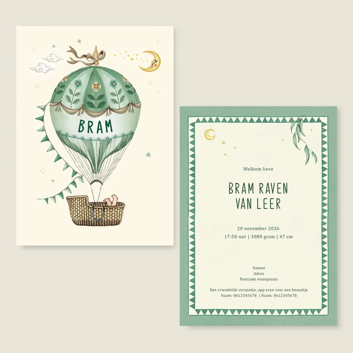 Geboortekaartje Basket Balloon Lightgreen - Story of July