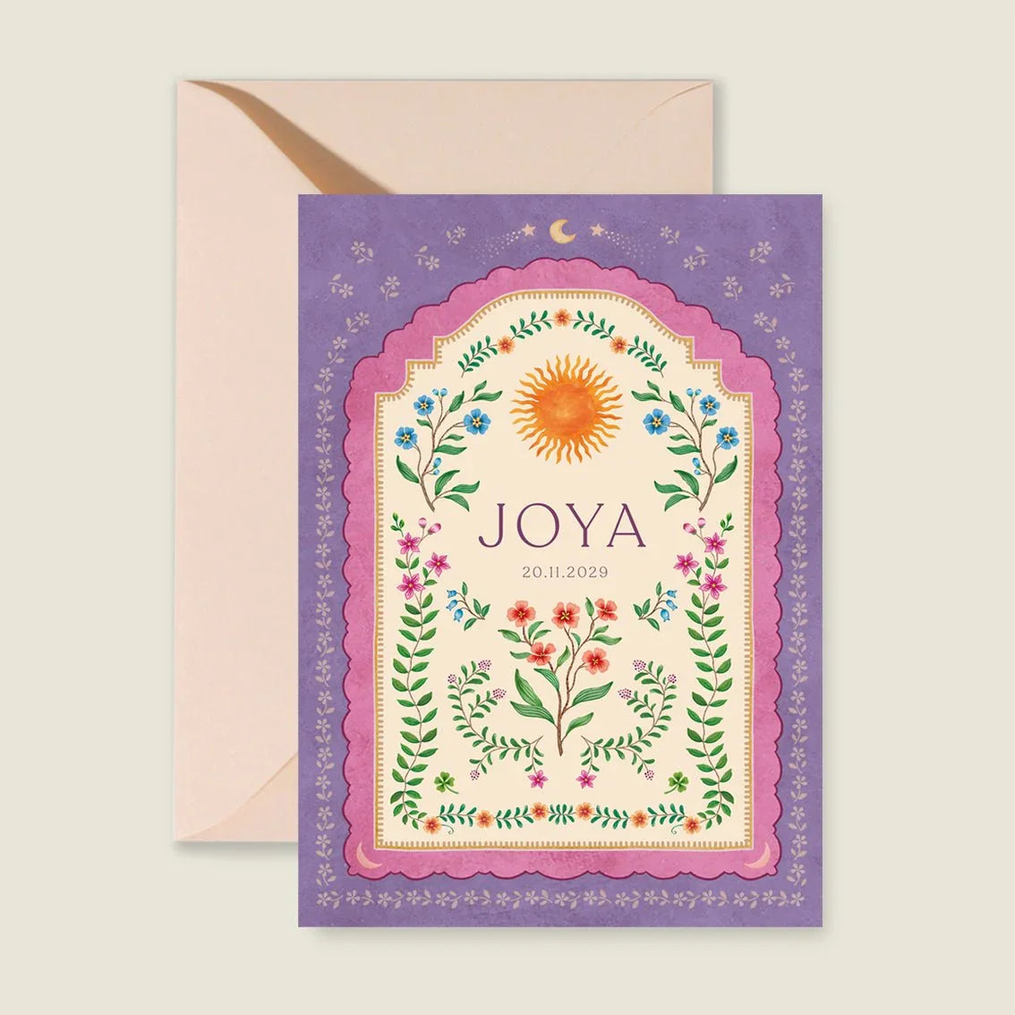 Geboortekaartje Blooming Sun Paars - Story of July