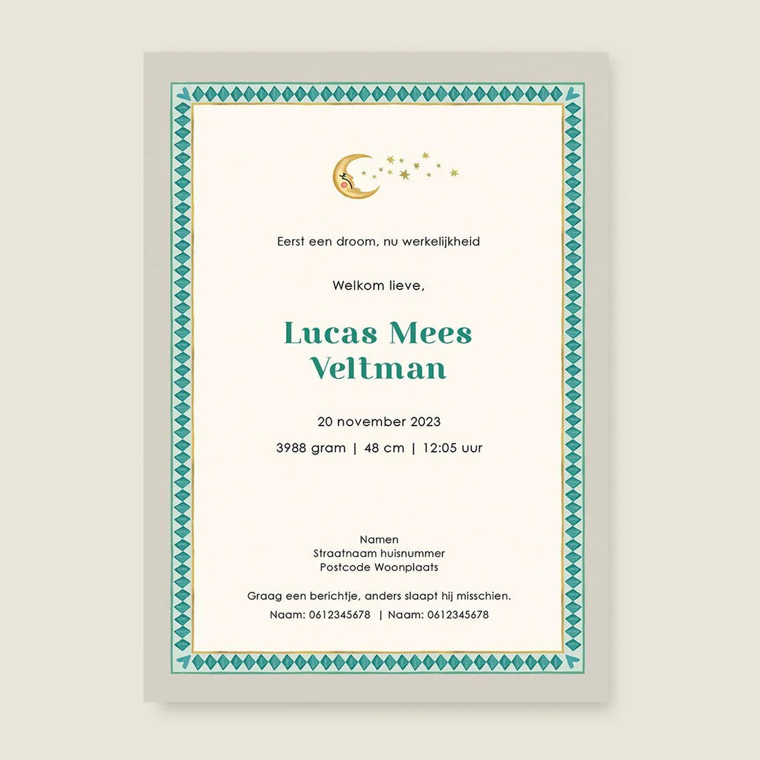 Geboortekaartje Bos Dieren Khaki - Story of July