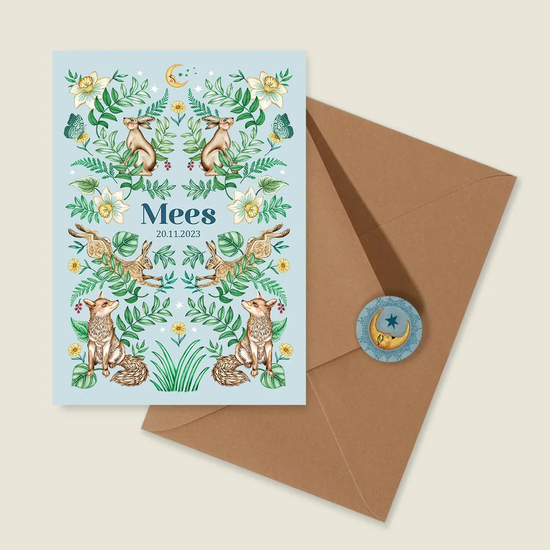 Geboortekaartje Bos Dieren Light Blue - Story of July