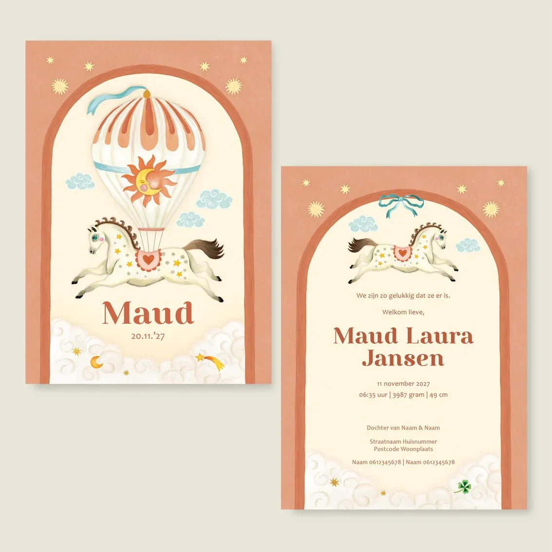 Geboortekaartje Bow Horse Balloon - Story of July