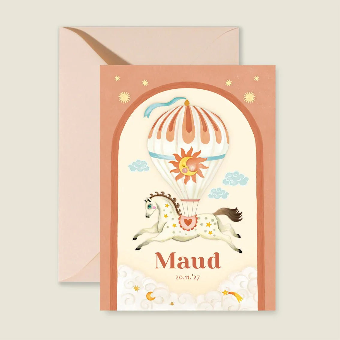Geboortekaartje Bow Horse Balloon - Story of July