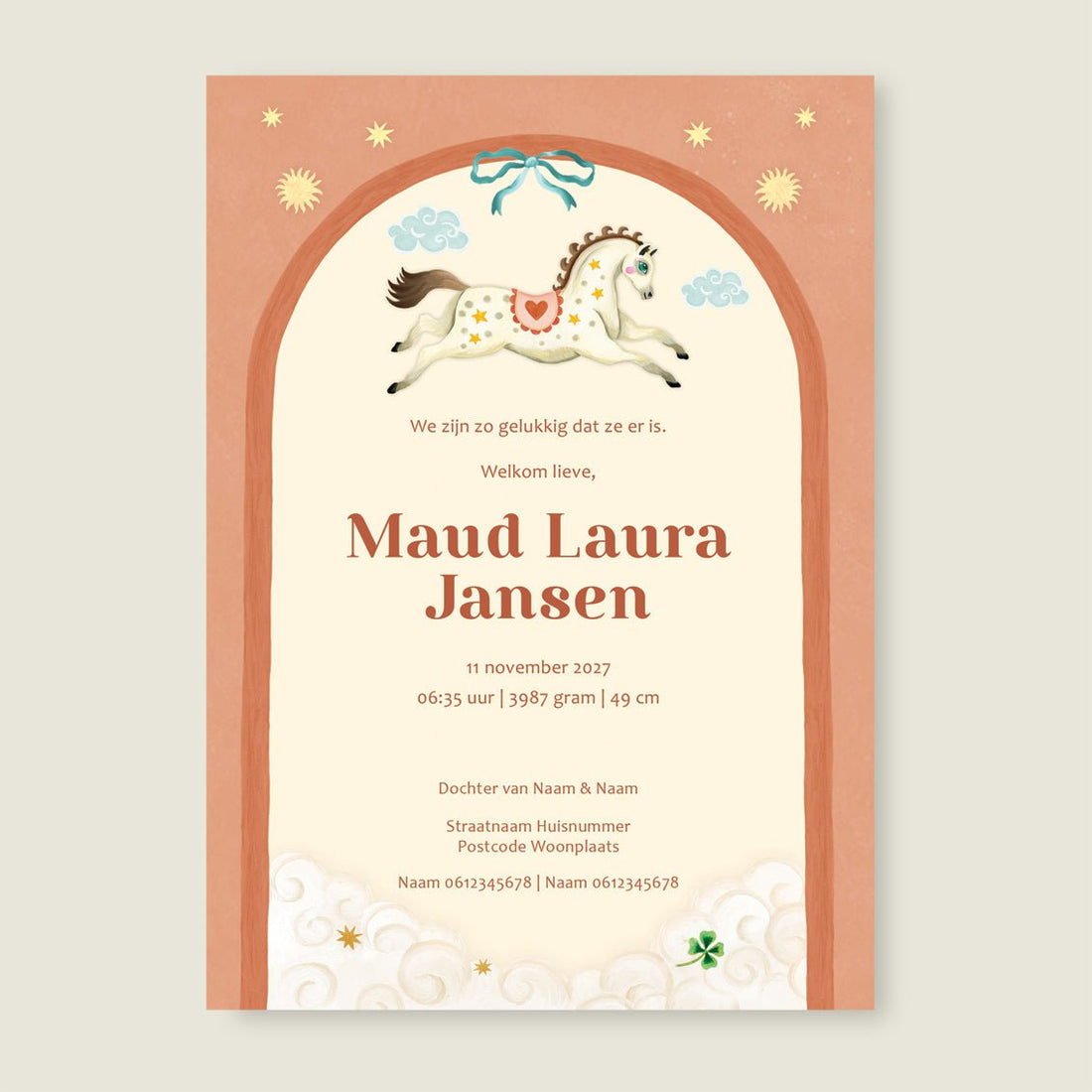 Geboortekaartje Bow Horse Balloon - Story of July