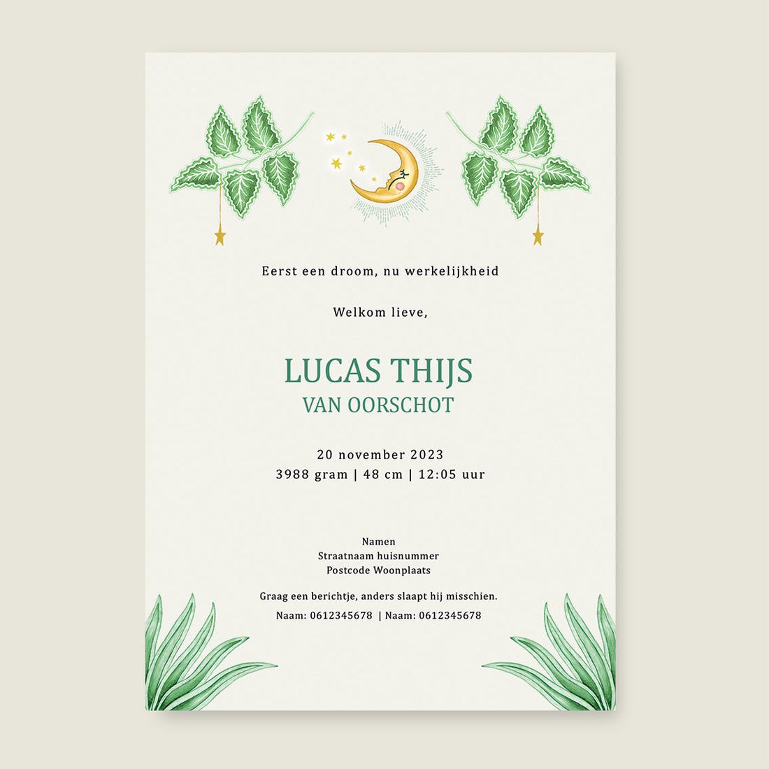 Geboortekaartje Cute Tiger Light Green - Story of July