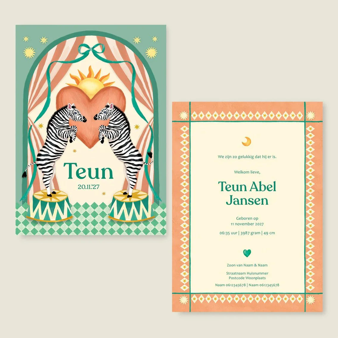 Geboortekaartje Dancing Zebras - Story of July
