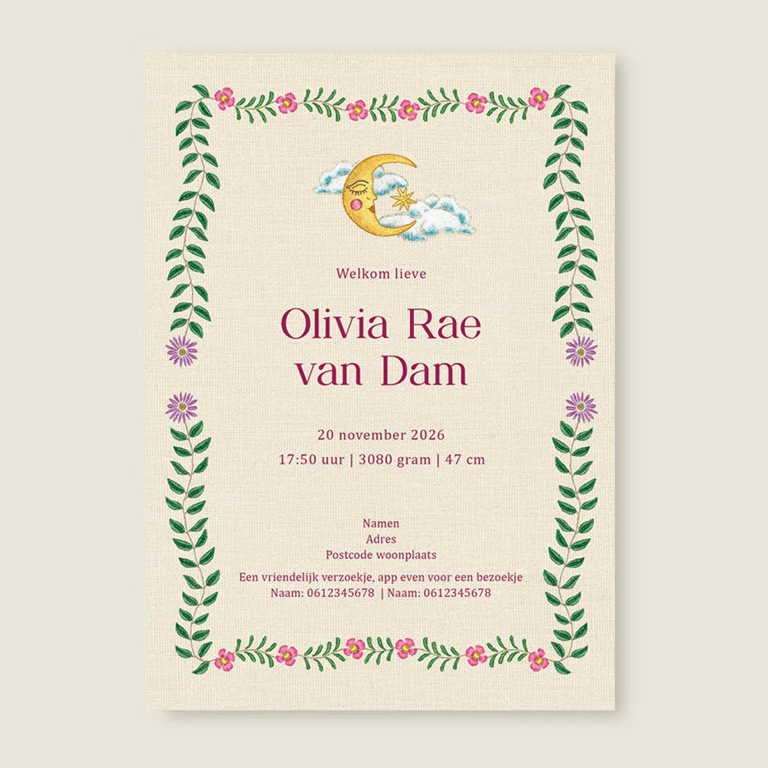 Geboortekaartje Embroider Flower Swan Pink - Story of July