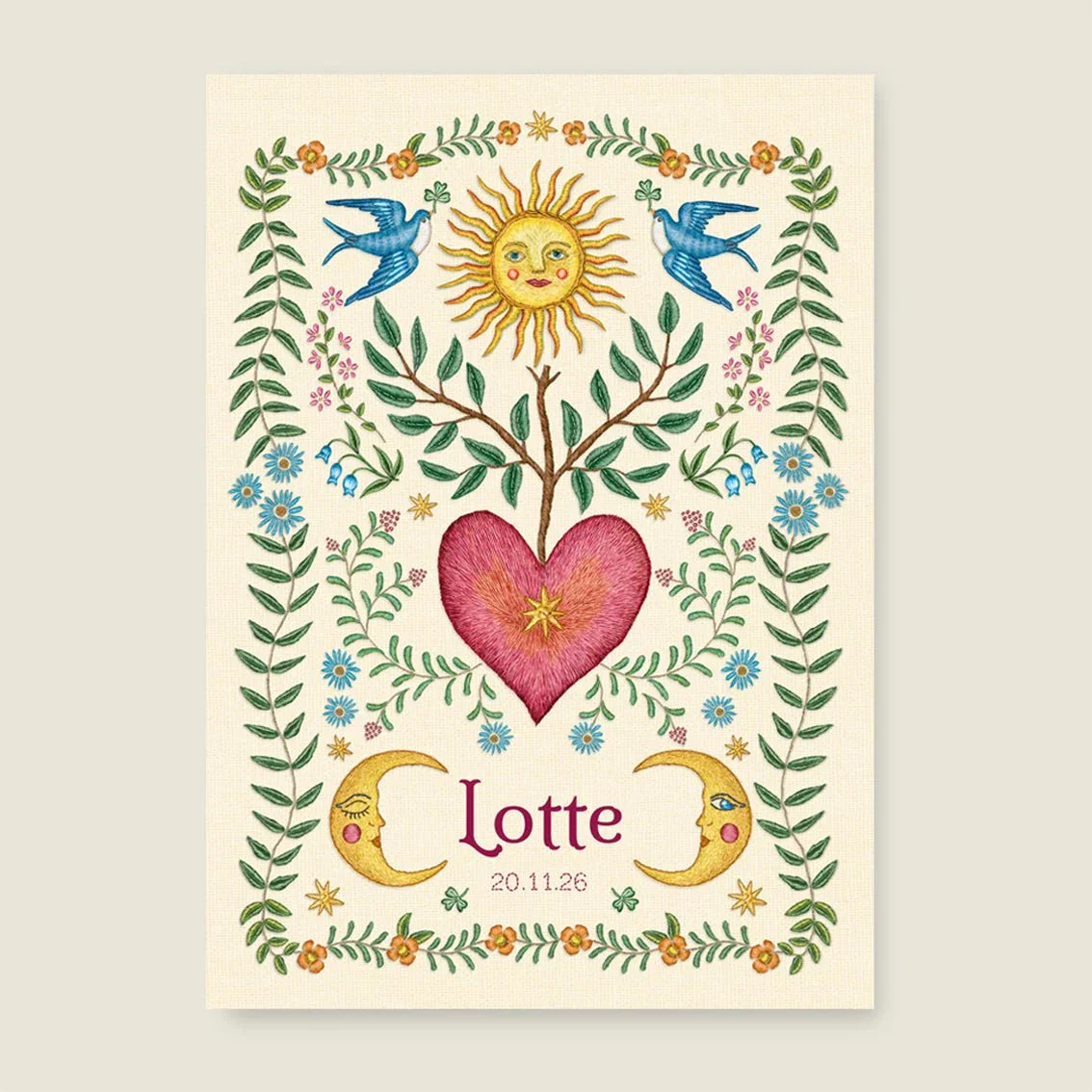 Geboortekaartje Embroider Heart Offwhite - Story of July