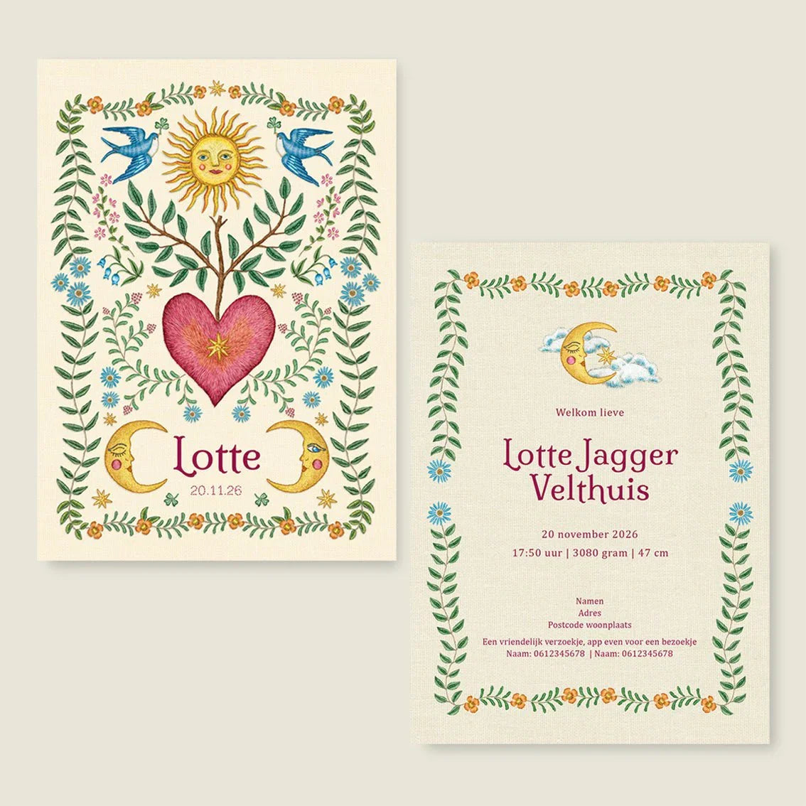 Geboortekaartje Embroider Heart Offwhite - Story of July