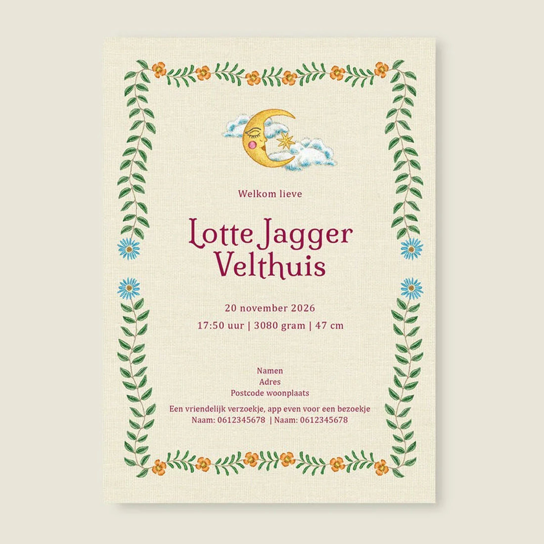 Geboortekaartje Embroider Heart Offwhite - Story of July