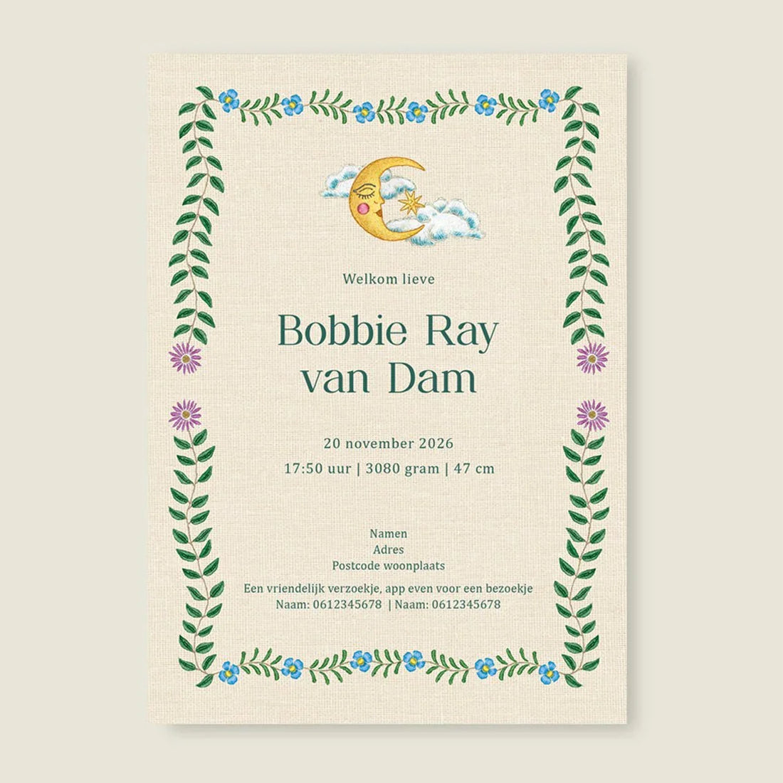 Geboortekaartje Embroider Panter Green - Story of July