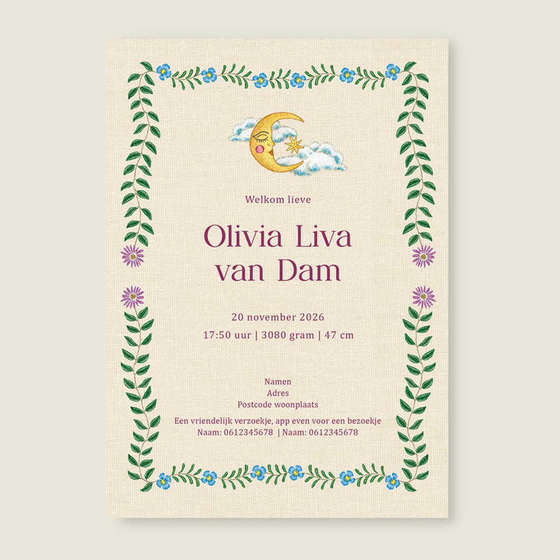 Geboortekaartje Embroider Panter Pink - Story of July