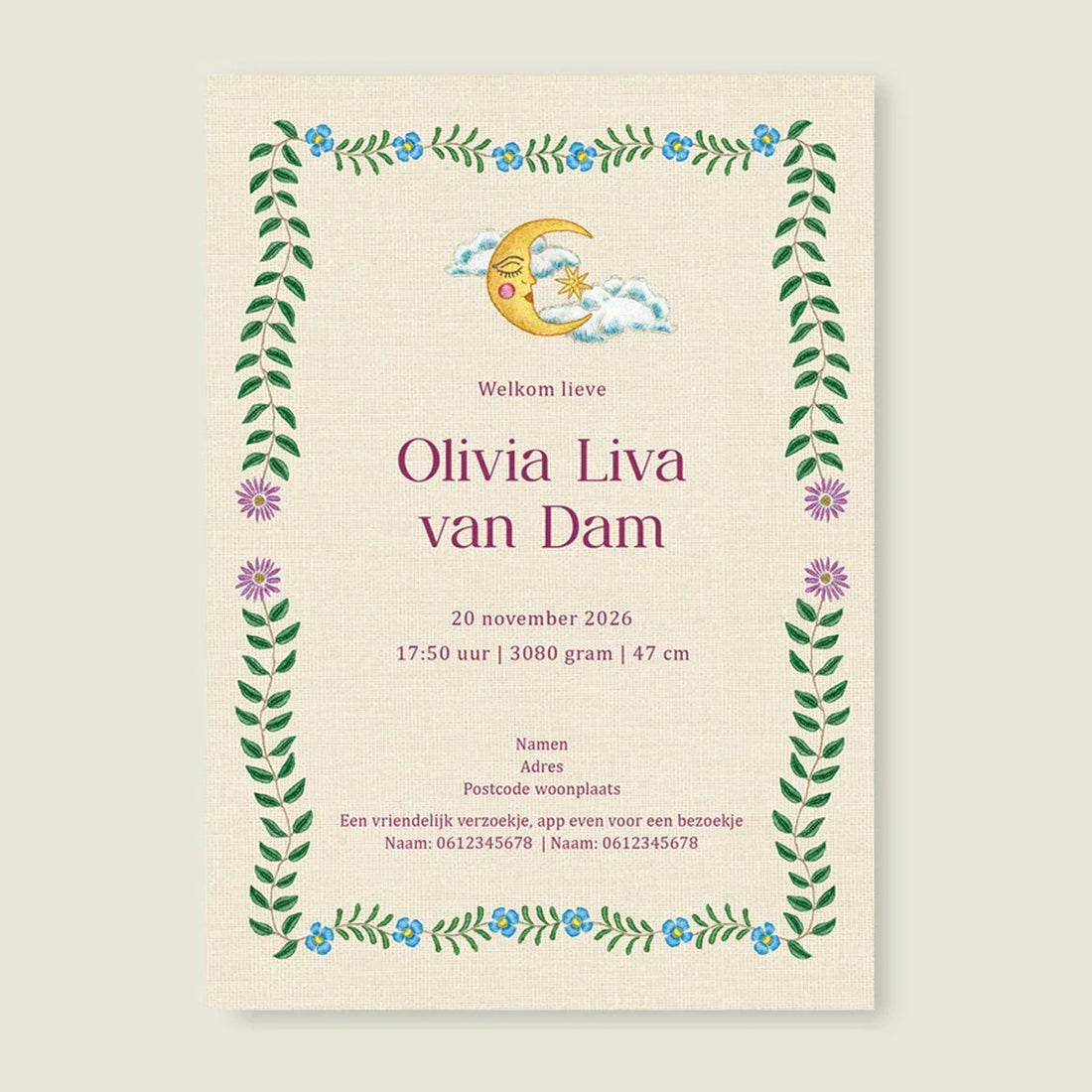 Geboortekaartje Embroider Panter Pink - Story of July