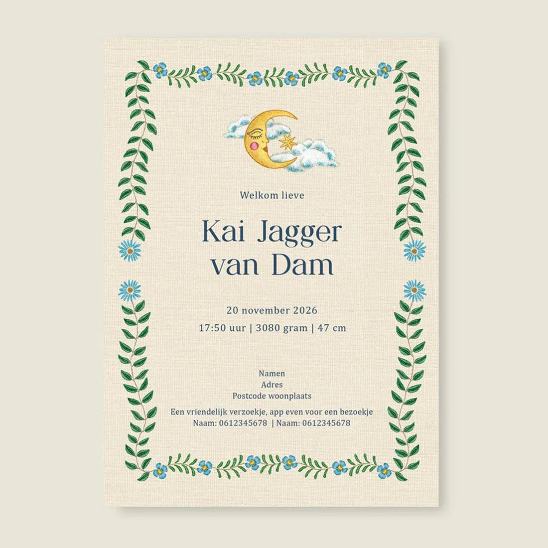 Geboortekaartje Embroider Rabbit Blue - Story of July