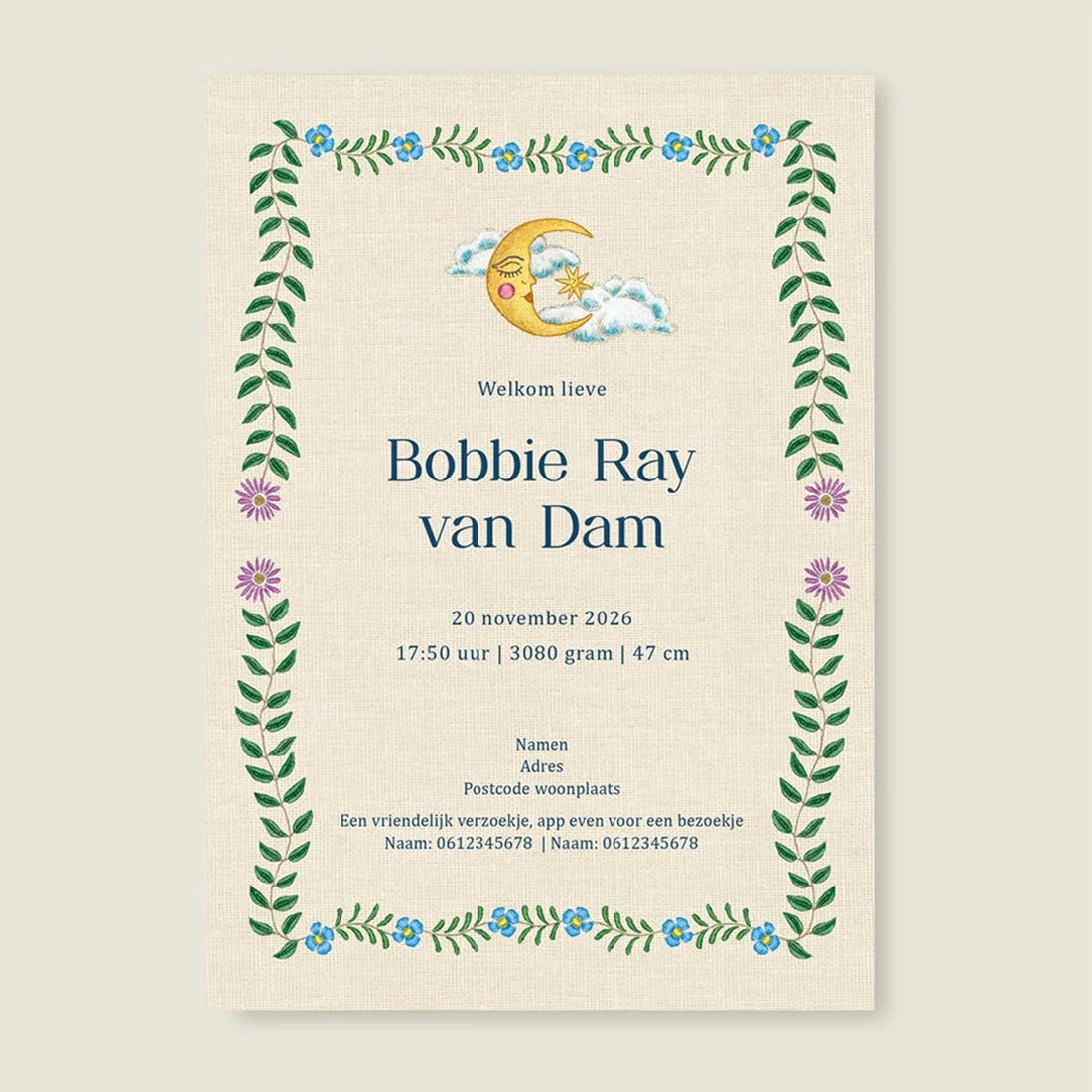 Geboortekaartje Embroider Rabbit Green - Story of July