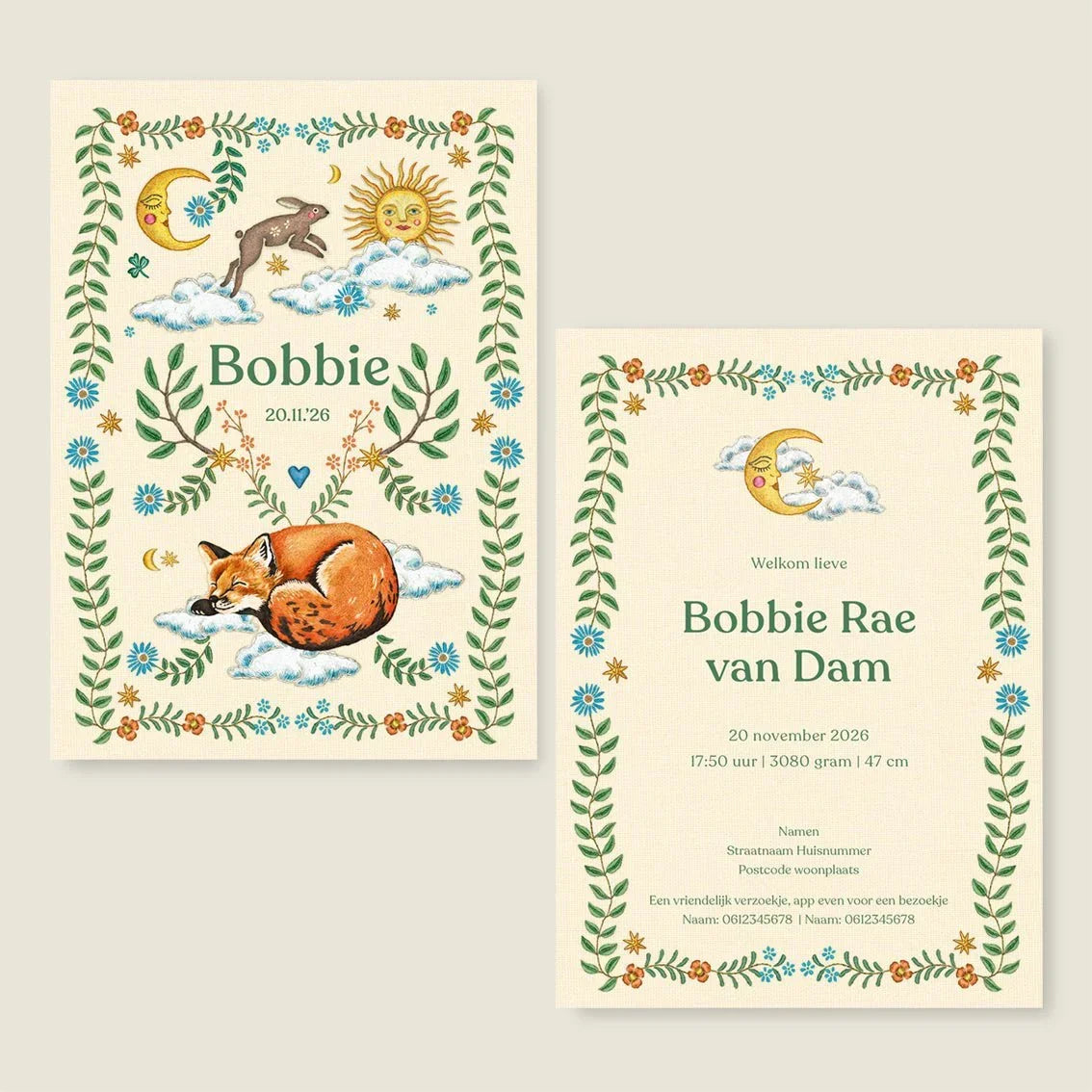 Geboortekaartje Embroider Rabbit Offwhite - Story of July