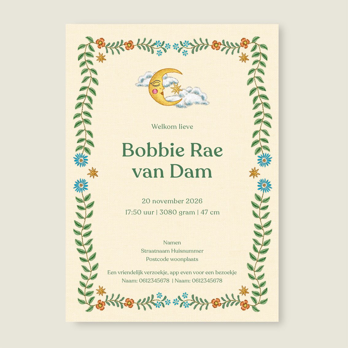 Geboortekaartje Embroider Rabbit Offwhite - Story of July