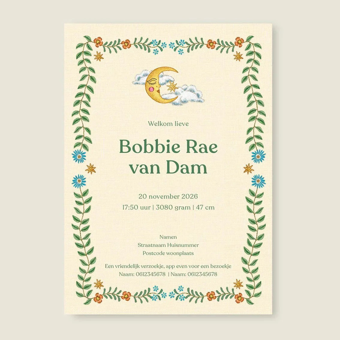 Geboortekaartje Embroider Rabbit Offwhite - Story of July
