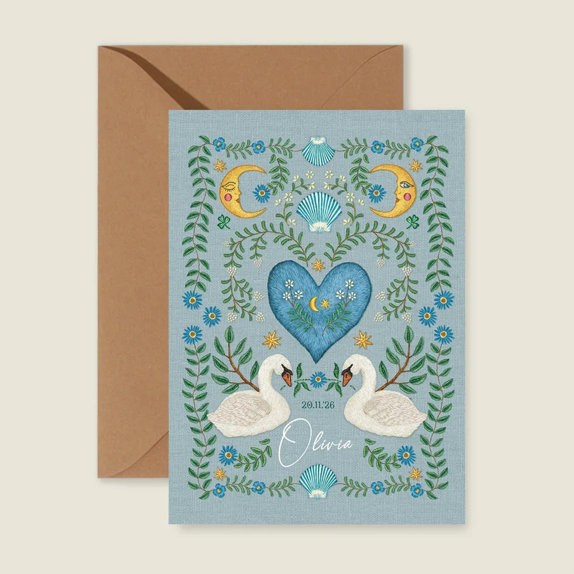 Geboortekaartje Embroider Swan Heart Blue - Story of July