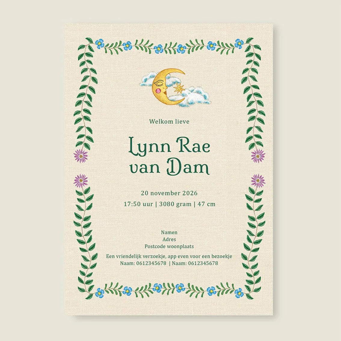 Geboortekaartje Embroider Swan Heart Darkgreen - Story of July