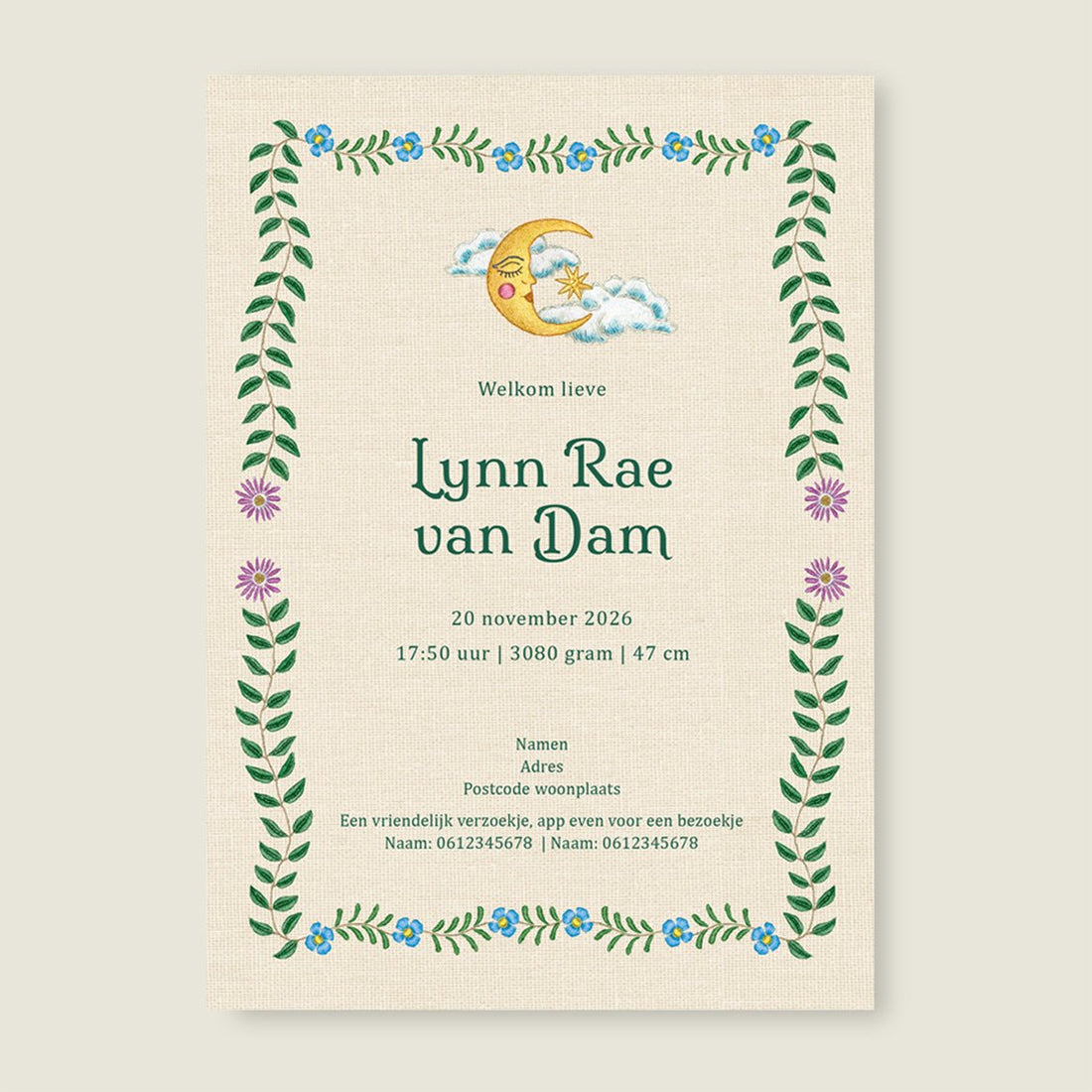 Geboortekaartje Embroider Swan Heart Darkgreen - Story of July