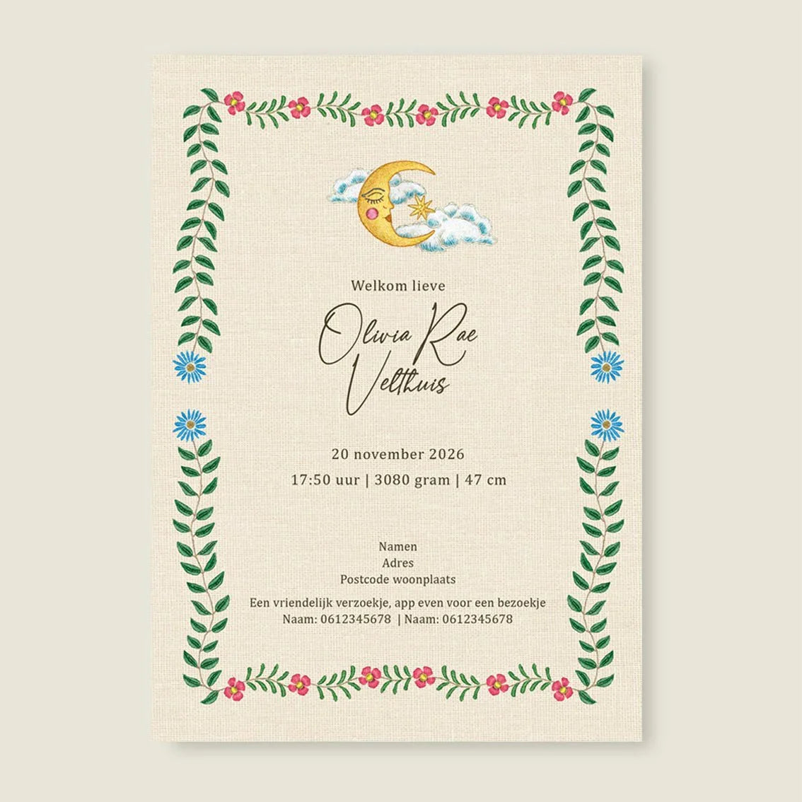 Geboortekaartje Embroider Swan Heart Khaki - Story of July