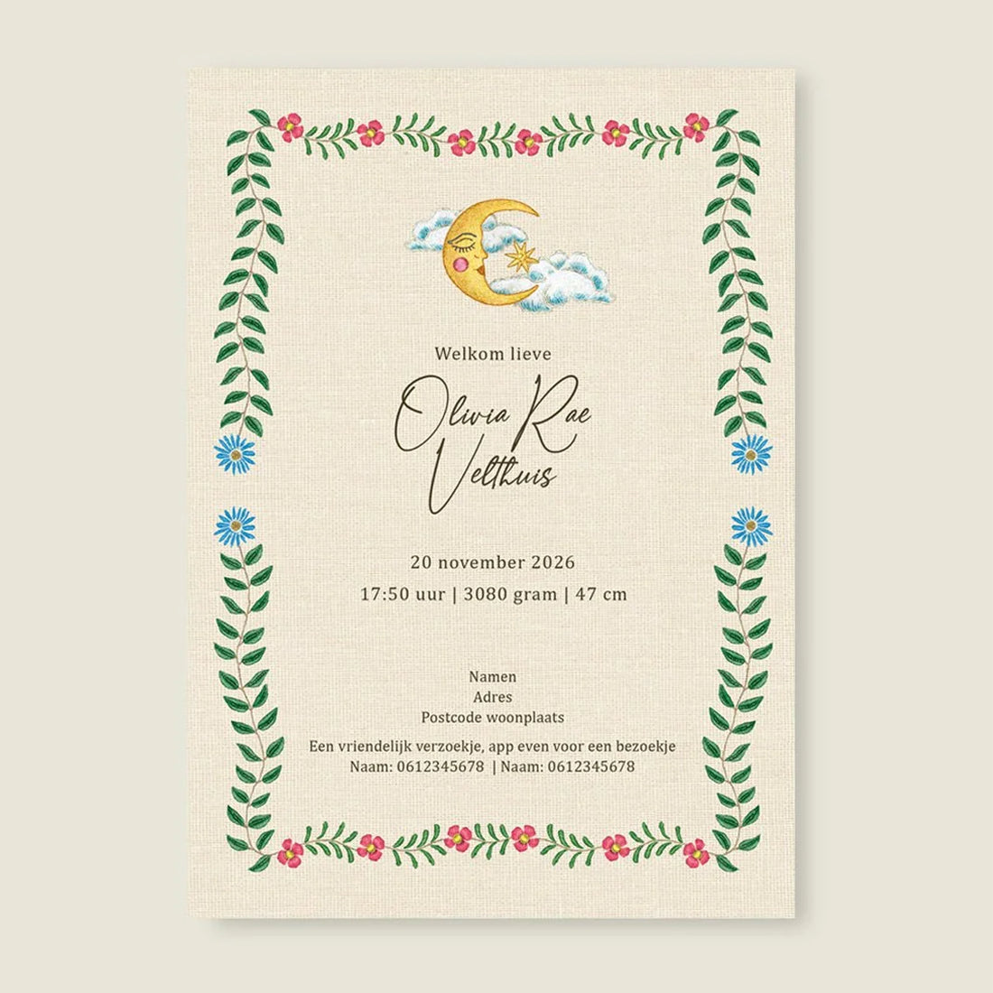 Geboortekaartje Embroider Swan Heart Khaki - Story of July