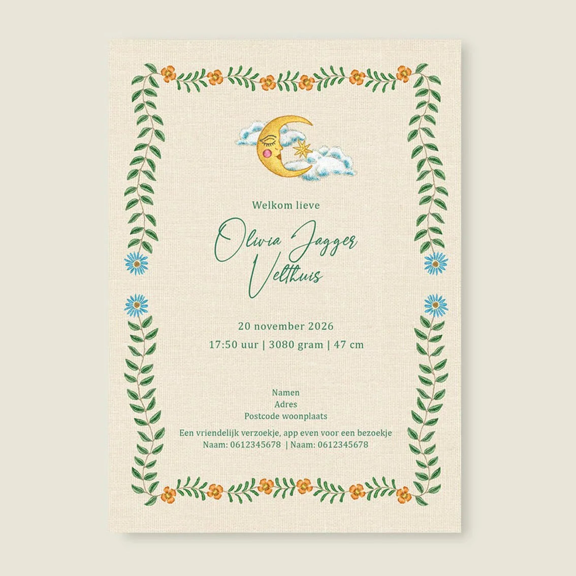 Geboortekaartje Embroider Swan Heart Light Green - Story of July