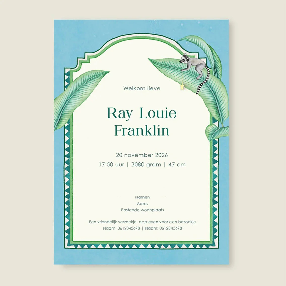 Geboortekaartje Flamingo Family Blue - Story of July