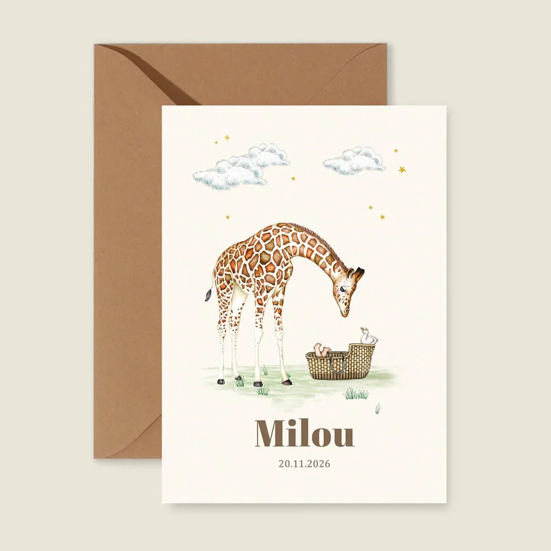 Geboortekaartje Giraffe Basket Offwhite - Story of July