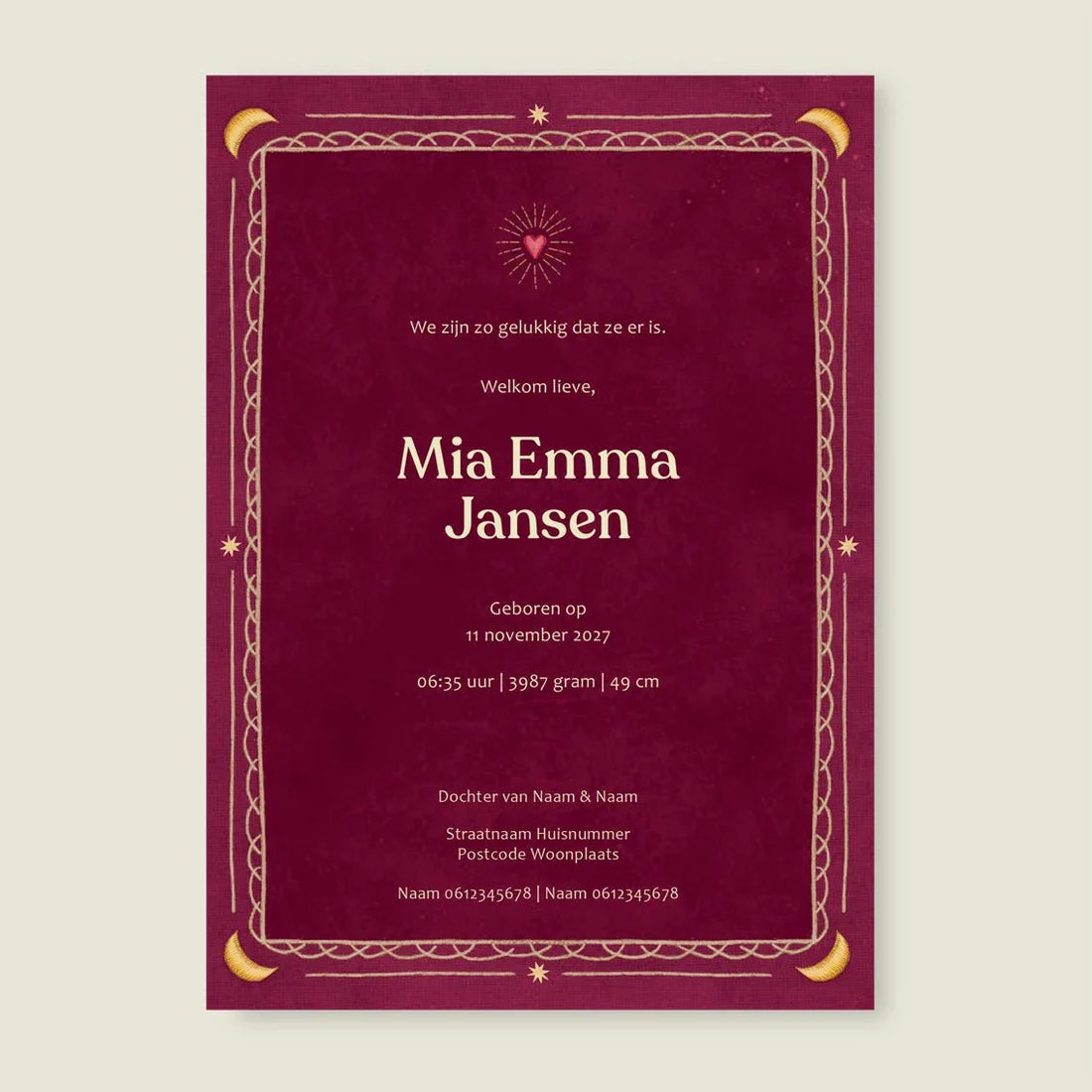 Geboortekaartje Heart Bird Red - Story of July