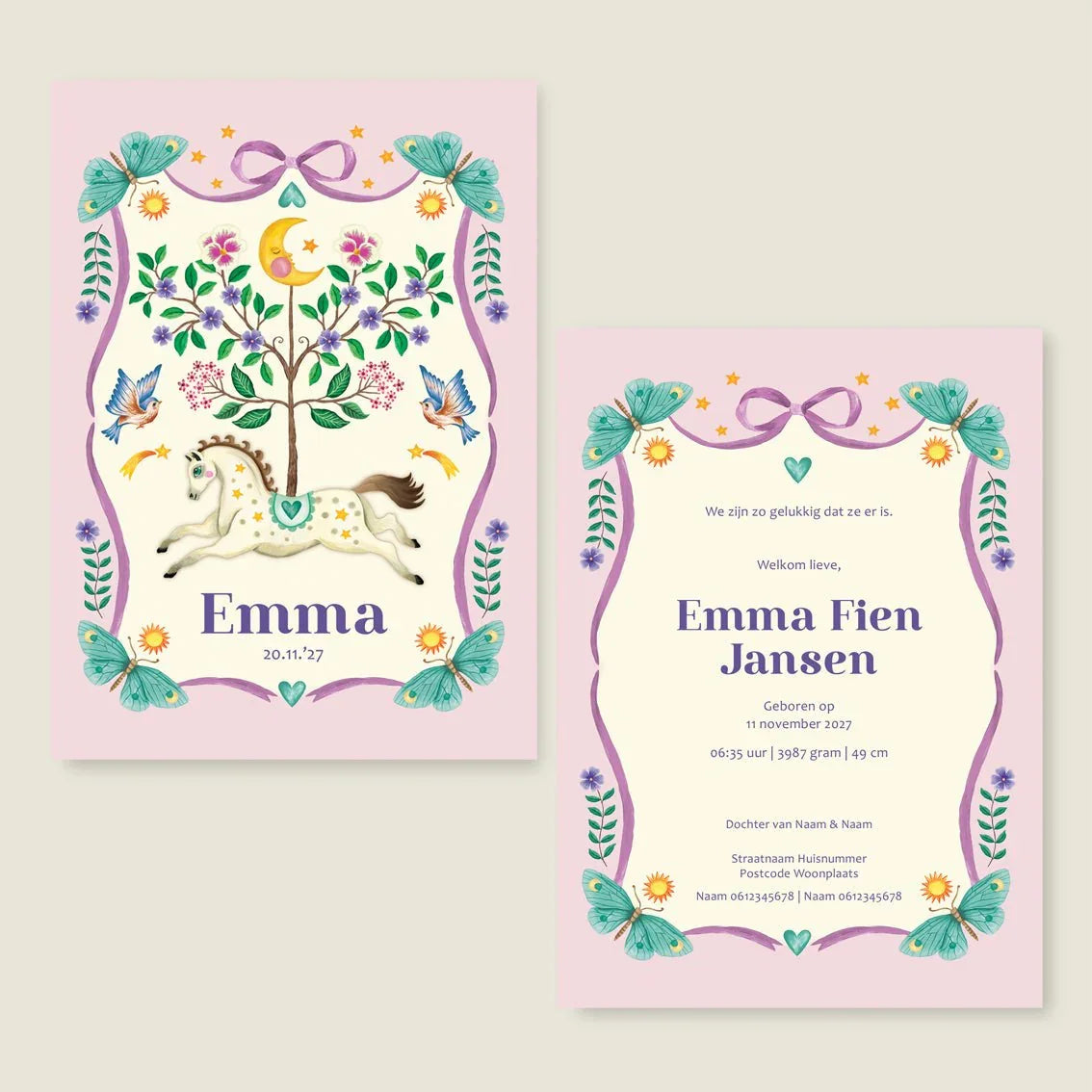 Geboortekaartje Horse And Butterflys - Story of July