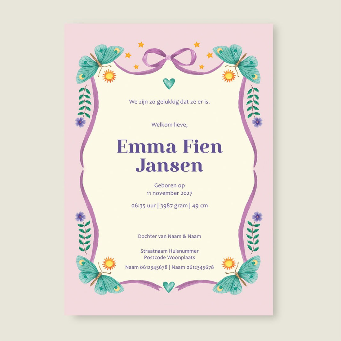 Geboortekaartje Horse And Butterflys - Story of July